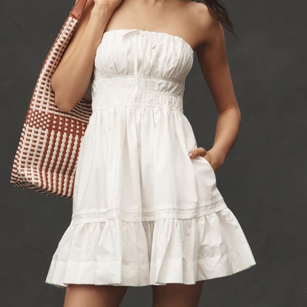 Anthropologie White Strapless Dress